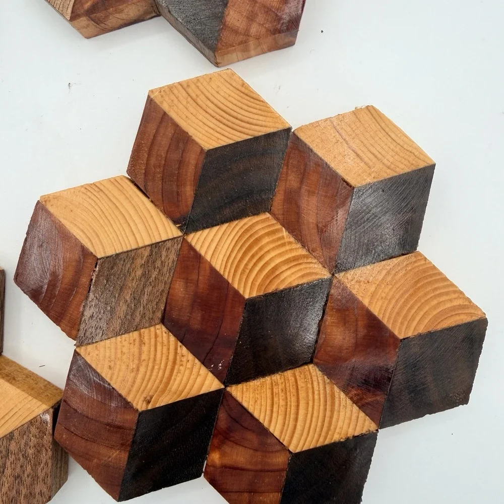 Rustic Hand-Made Wooden Coaster Set, 4 Coasters, Unique